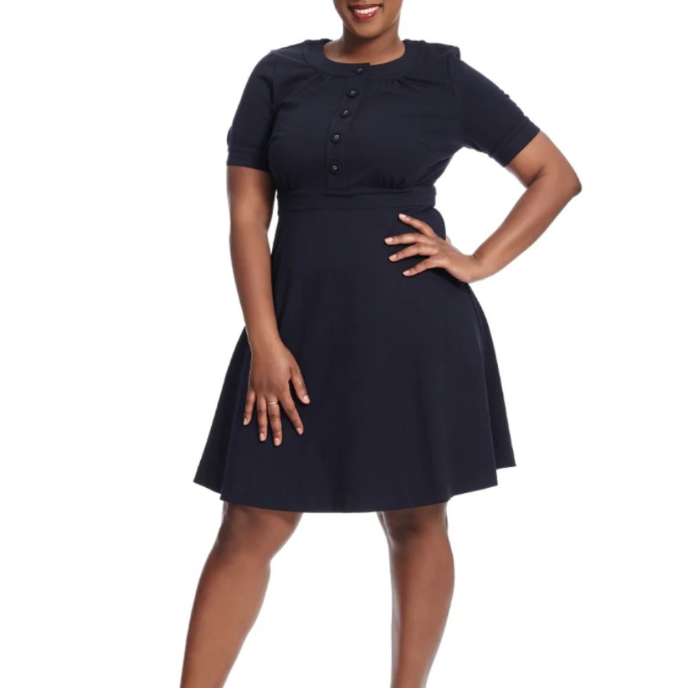 Tocca For Gwynnie Bee Short Sleeve Jersey Button Front Fit and Flare Dress XL